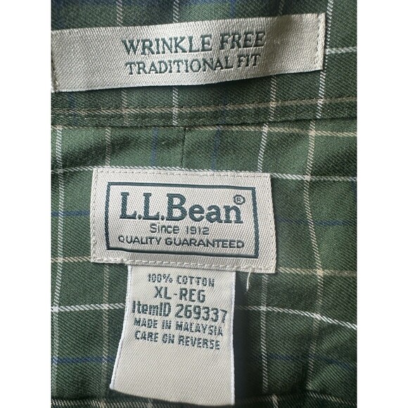 L.L. Bean Long Sleeve Green Plaid Wrinkle Free Button Front Shirt‎ Men's XL-REG - Picture 5 of 9